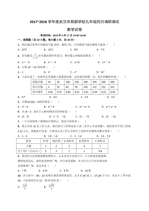 武汉市2018年九年级四月调考数学试卷及答案.docx