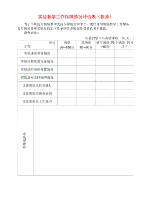 实验教学工作保障情况评价表（教师）.docx