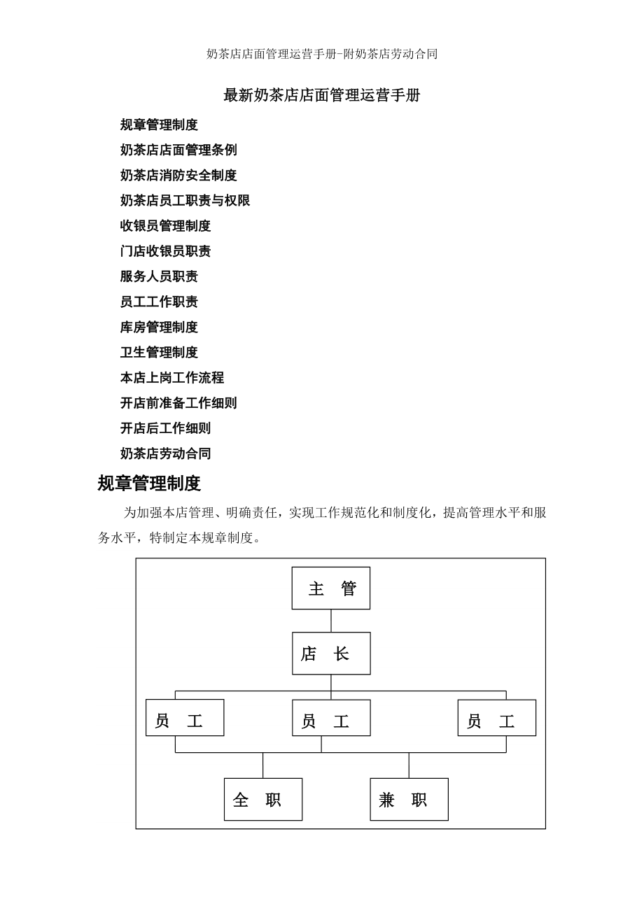 奶茶店店面管理运营手册附奶茶店劳动合同.doc_第1页