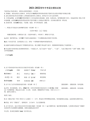 2021-2022学年浙江省湖州五中学中考适应性考试语文试题含解析.docx