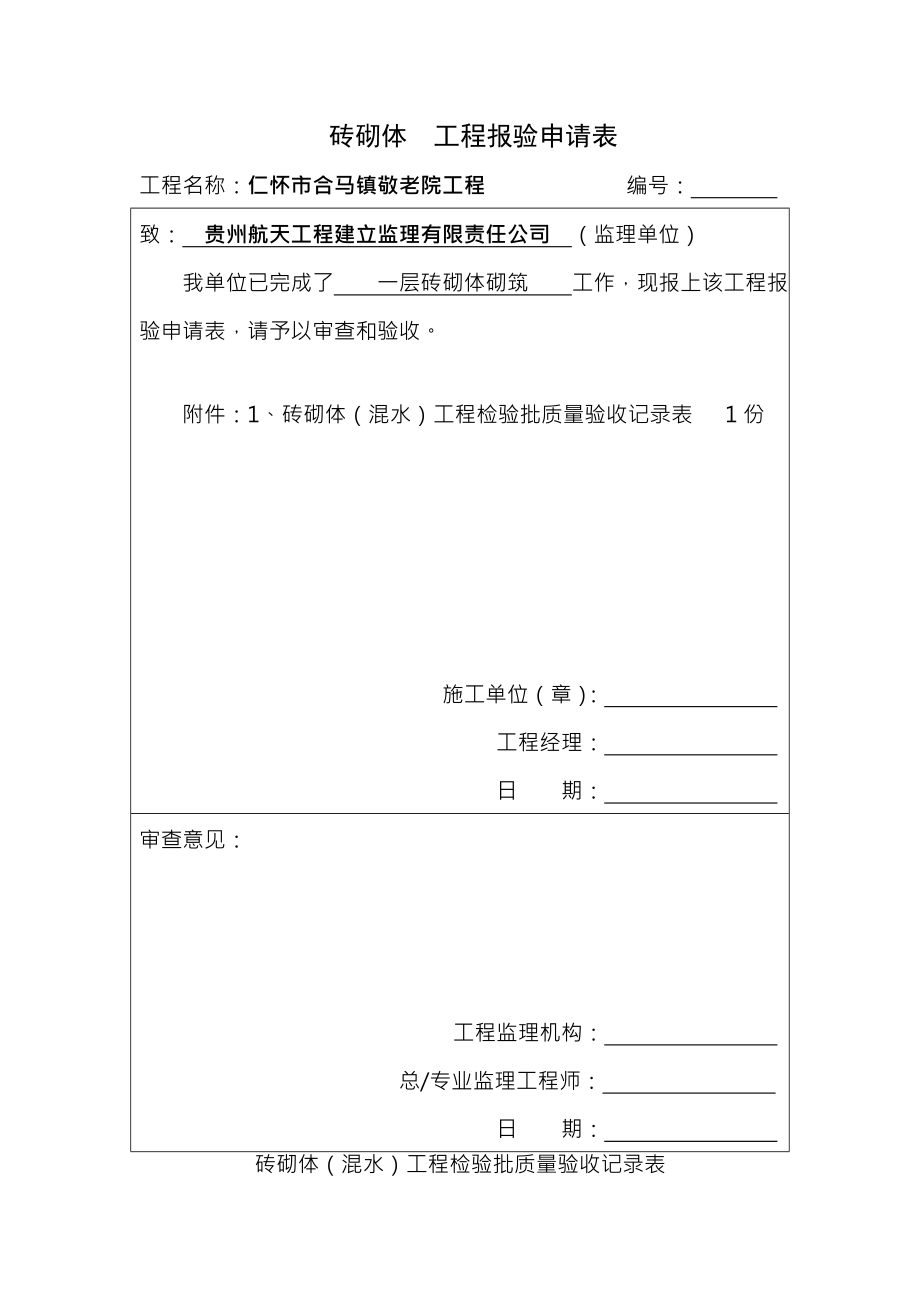 全套装饰装修工程检验批报验申请表.docx_第1页