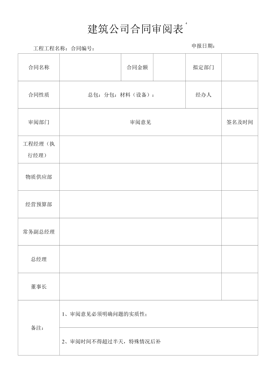 建筑公司合同审阅表.docx_第1页