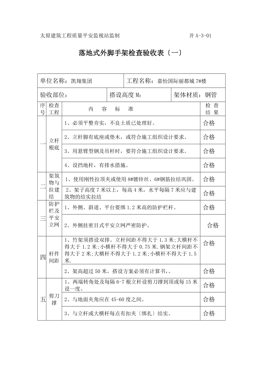 脚手架检查验收表1.doc_第1页