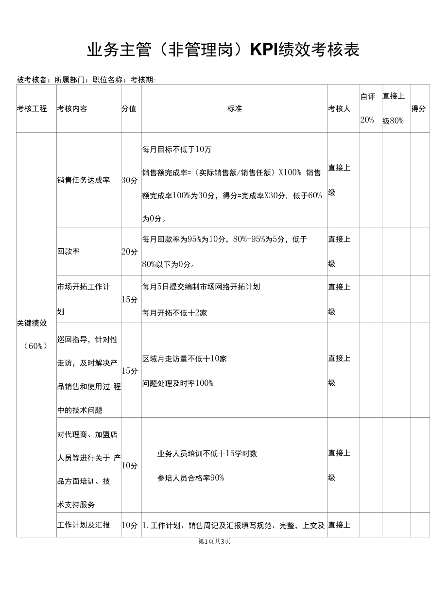 业务主管KPI绩效考核表.docx_第2页