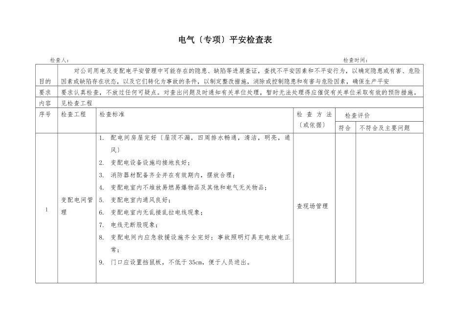 电气设备专项检查表1.doc_第1页