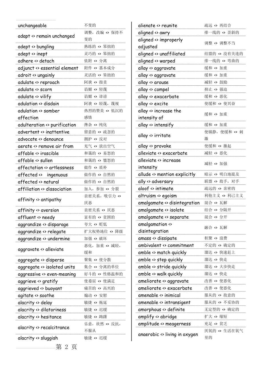 gre猴哥类比反义doc版(反义) 已经排版好了 可直接打印(37页).doc_第2页