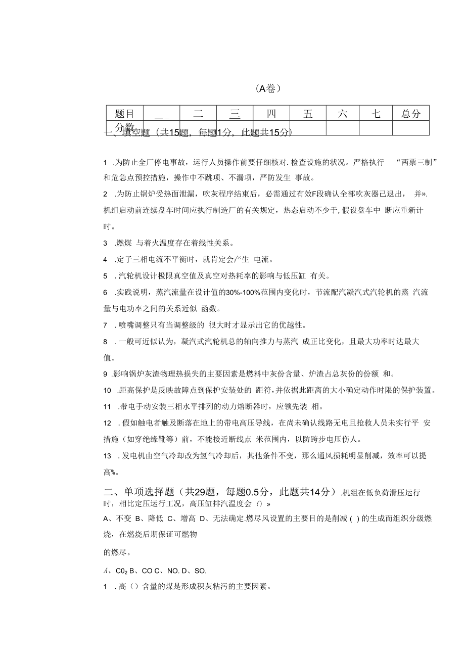 集控运行值班员试题A卷.docx_第1页