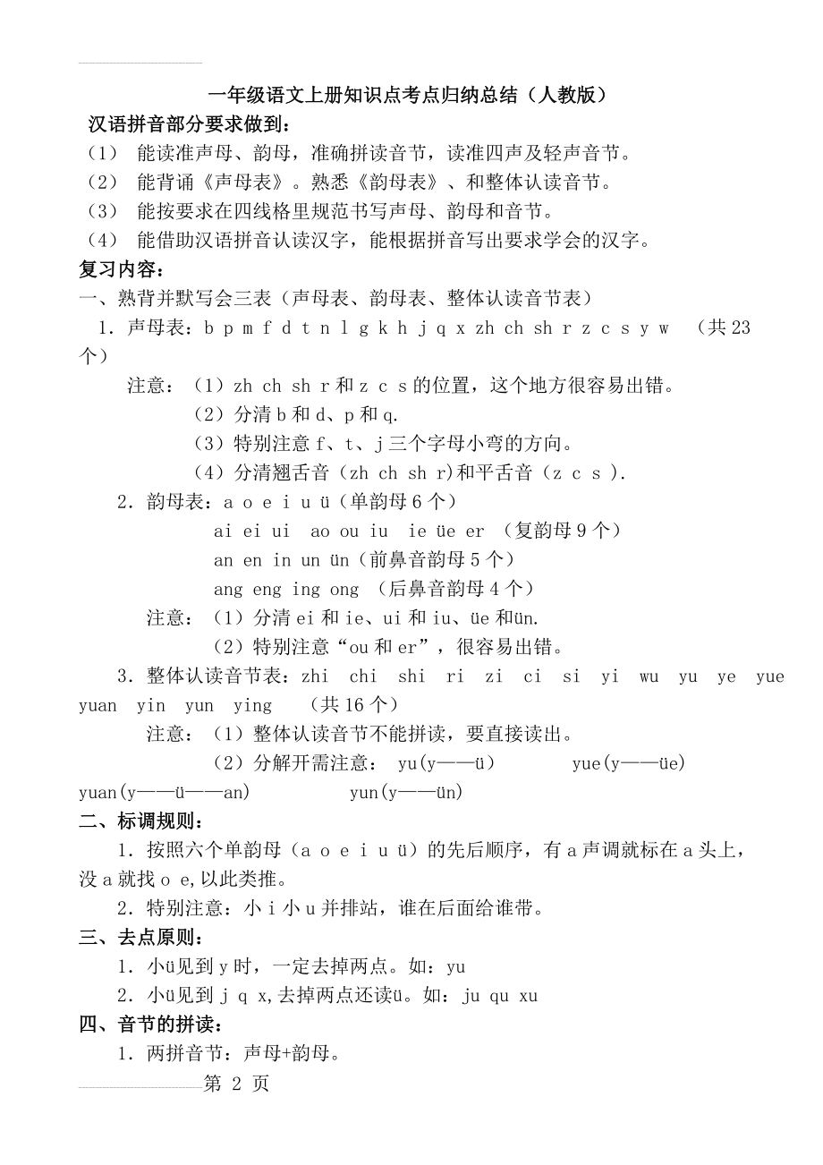 一年级语文上册知识点考点归纳总结(人教版)(9页).doc_第2页