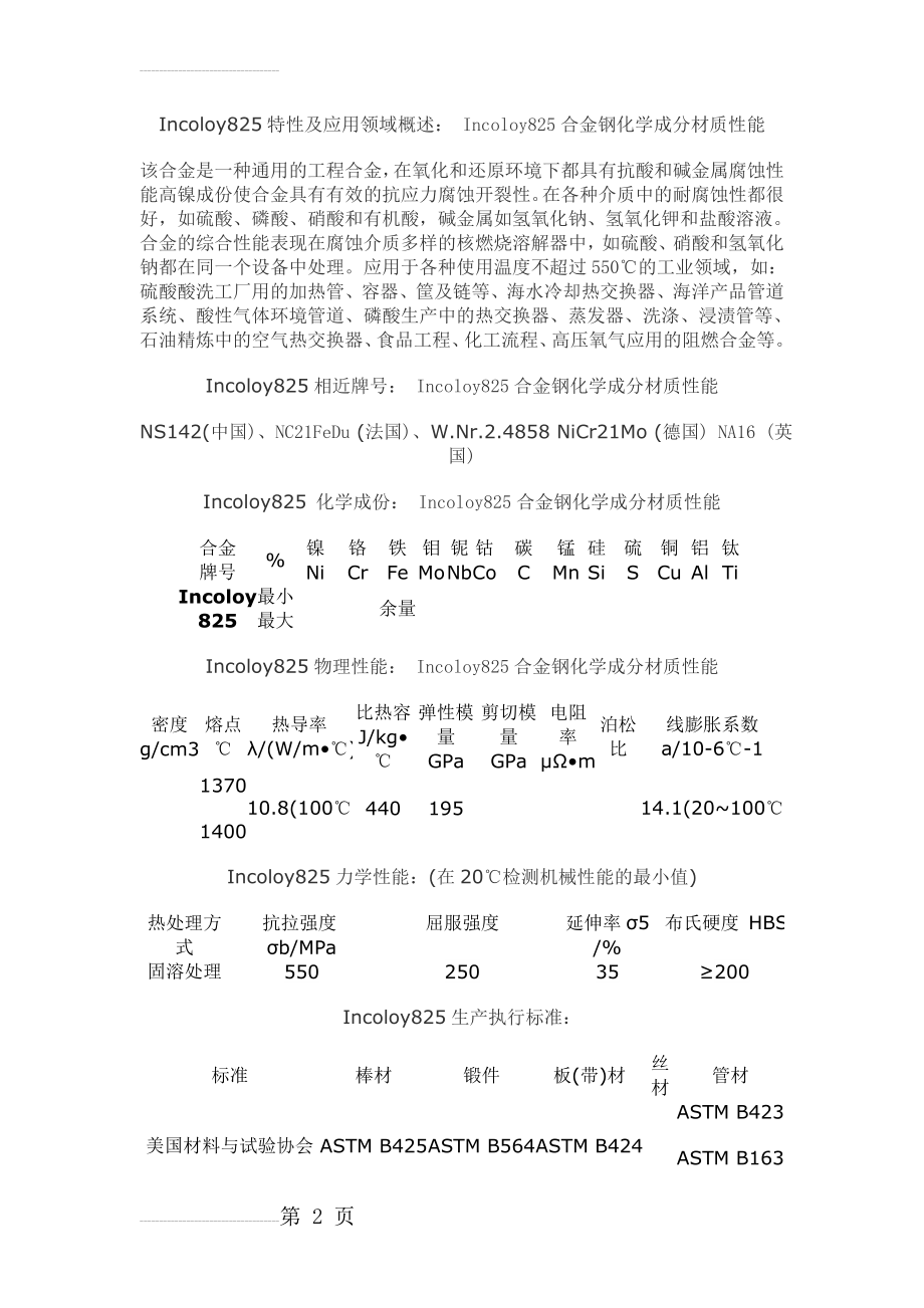 Incoloy825特性及应用领域概述(3页).doc_第2页