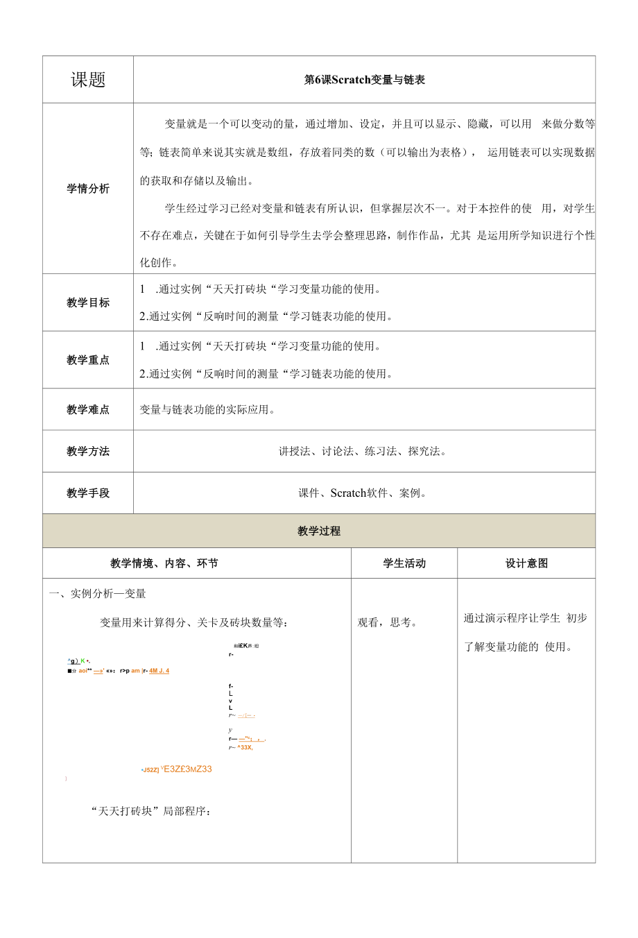 少儿编程scratch变量与链表（教案）初中信息技术.docx_第1页