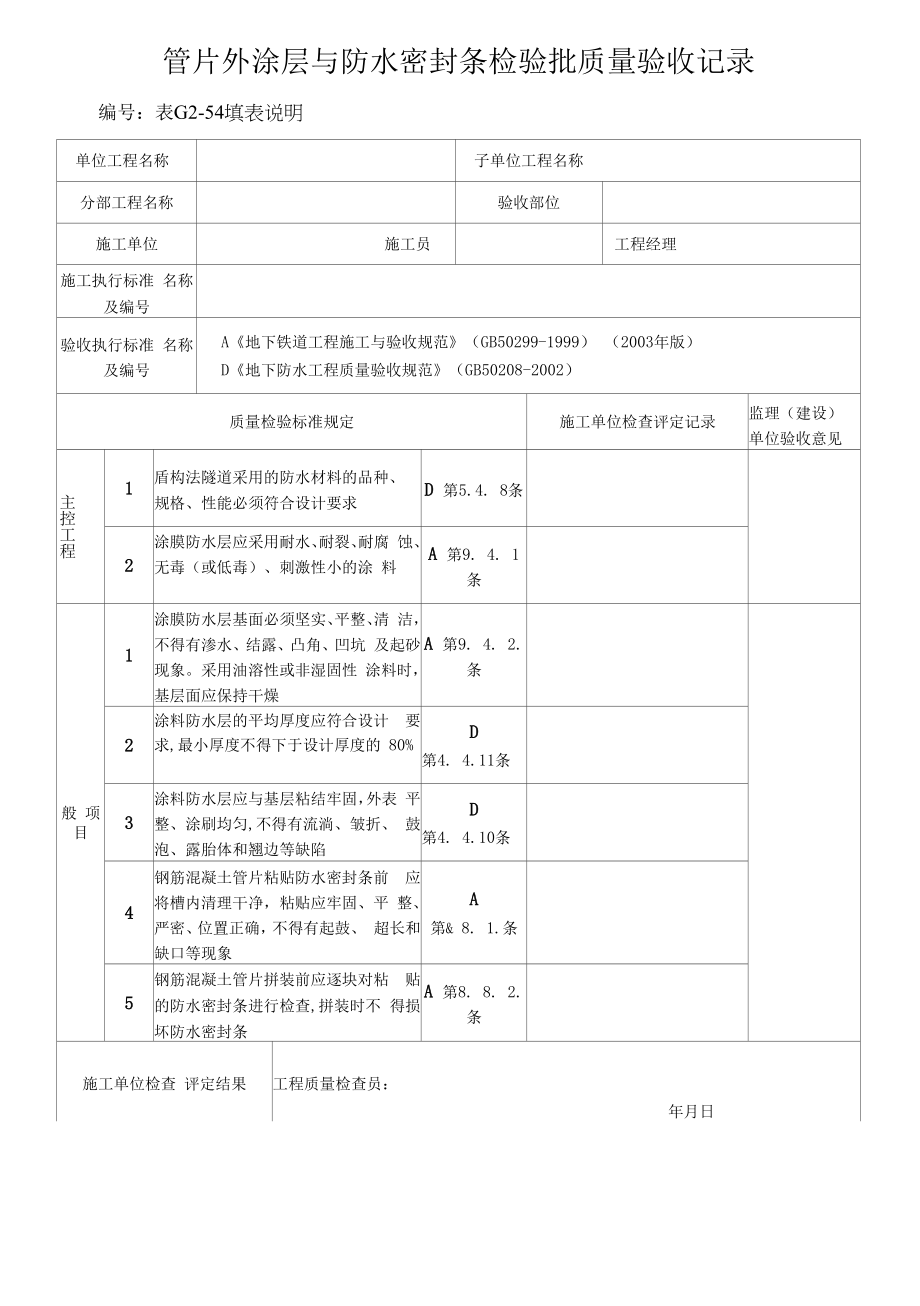 管片外涂层与防水密封条检验批质量验收记录.docx_第1页