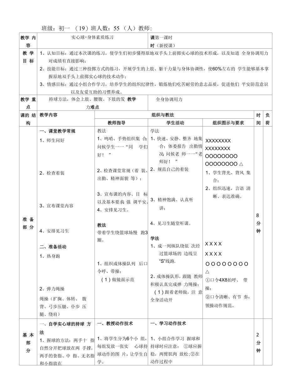 水平四（初一）体育《实心球、身体素质练习》教案.docx_第1页