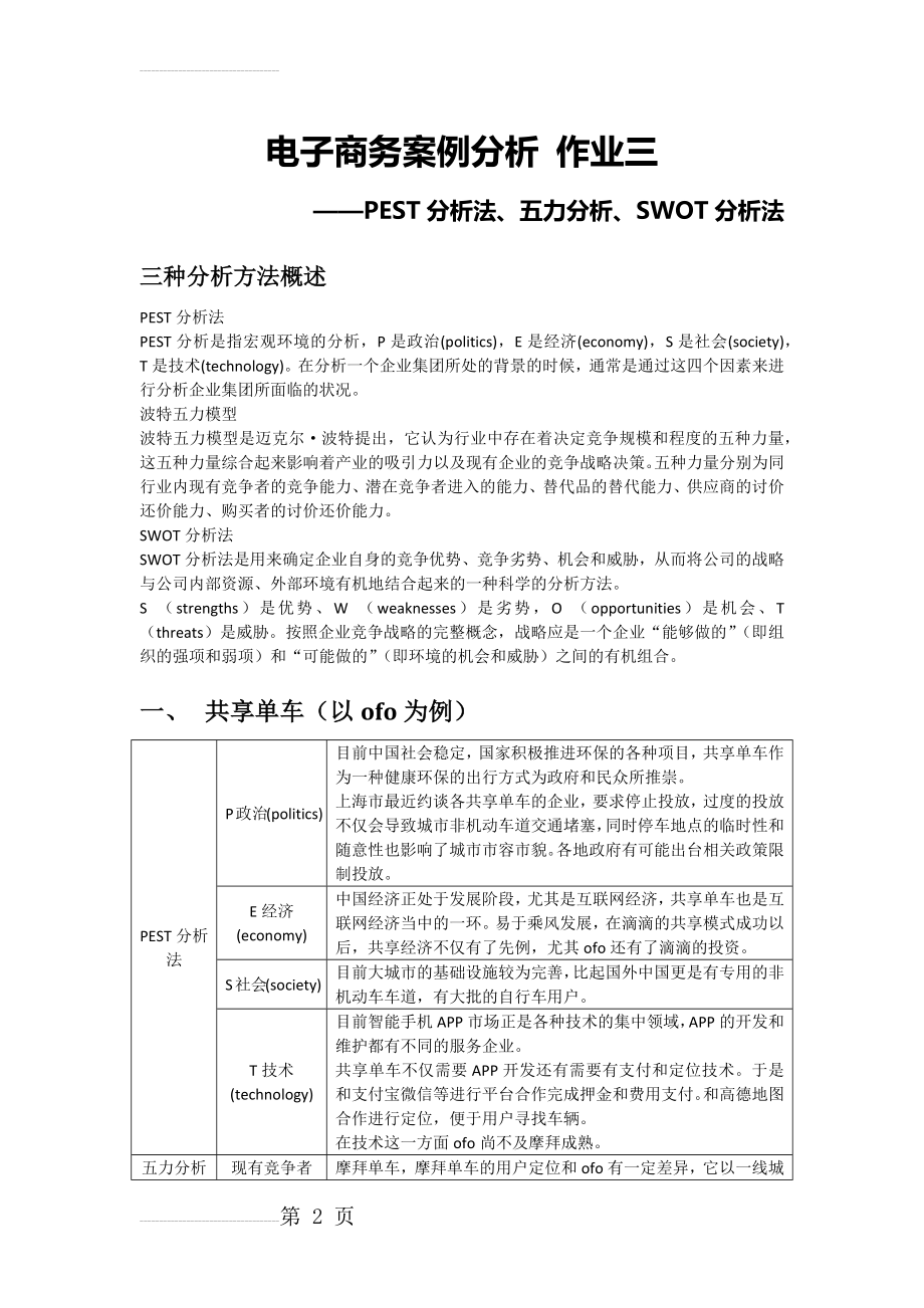 PEST分析法、五力分析、SWOT分析法对不同电商行业的分析(7页).doc_第2页