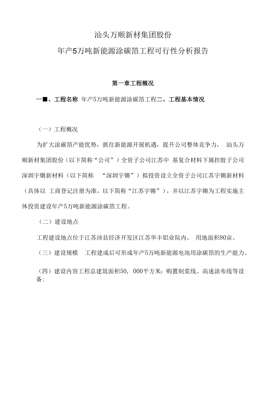 万顺新材：年产5万吨新能源涂碳箔项目可行性分析报告.docx_第1页