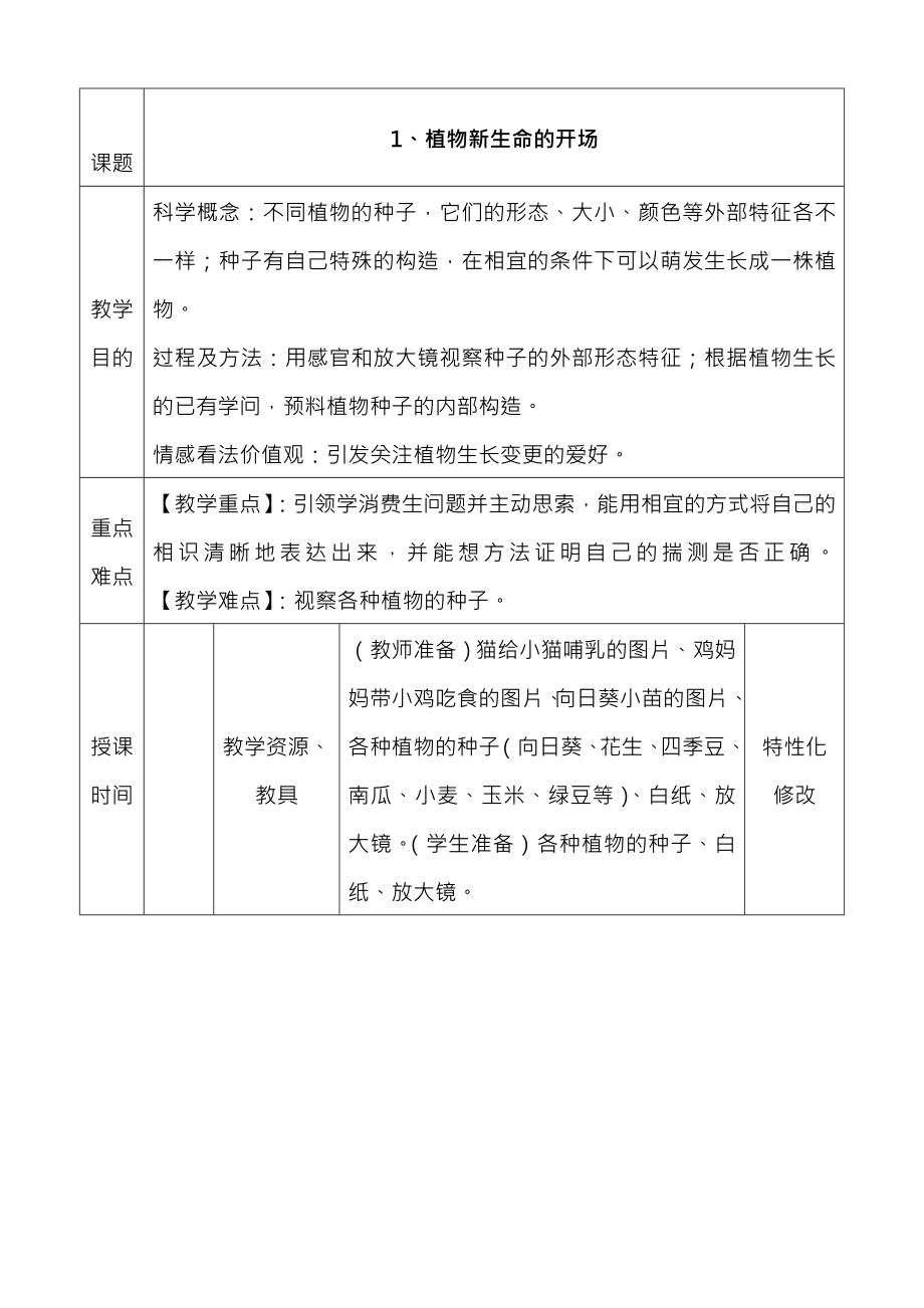 教科版小学科学三年级下册教案(表格).docx_第1页