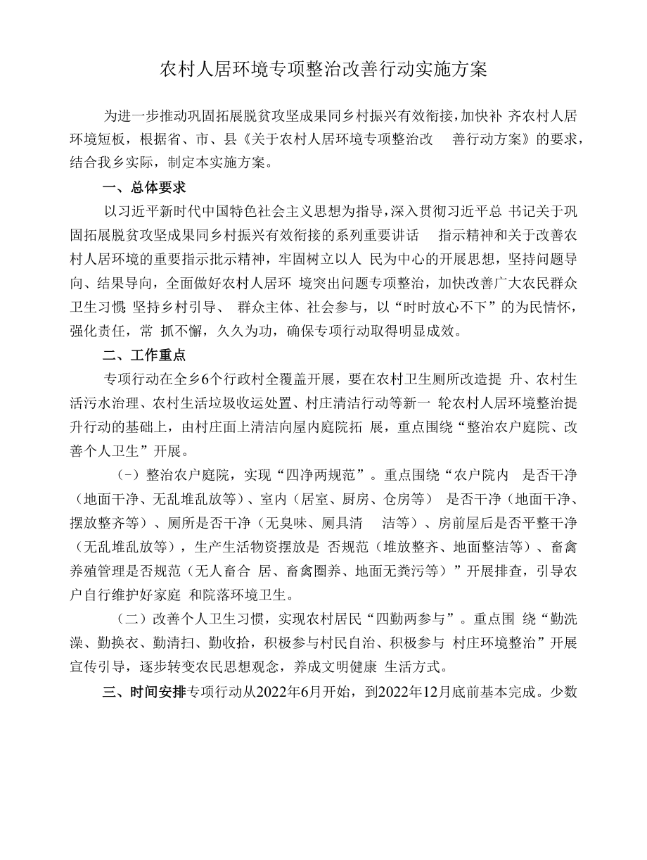 农村人居环境专项整治改善行动实施方案.docx_第1页