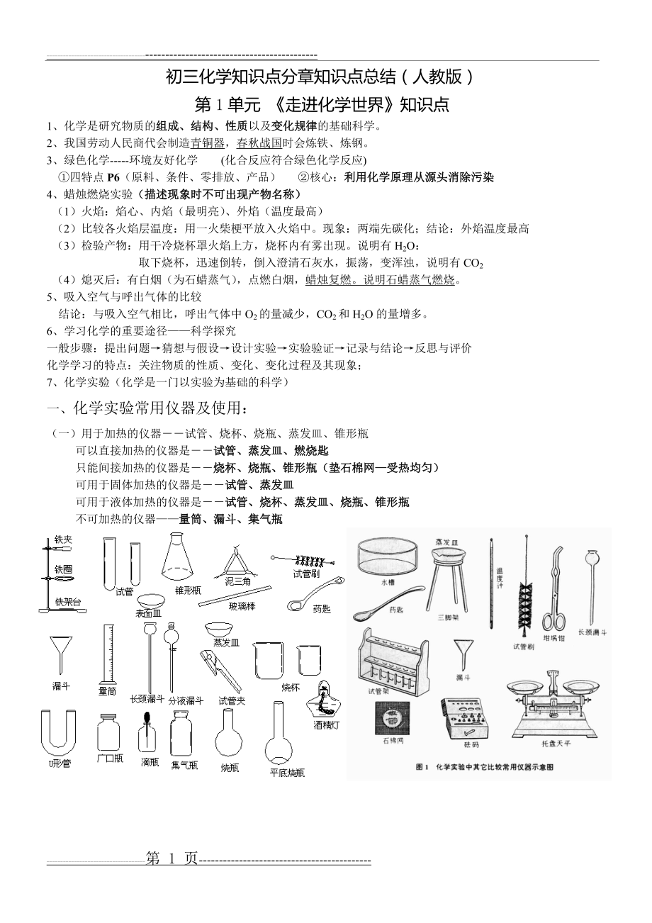 初三化学知识点复习总结(精华完整版)(50页).doc_第1页