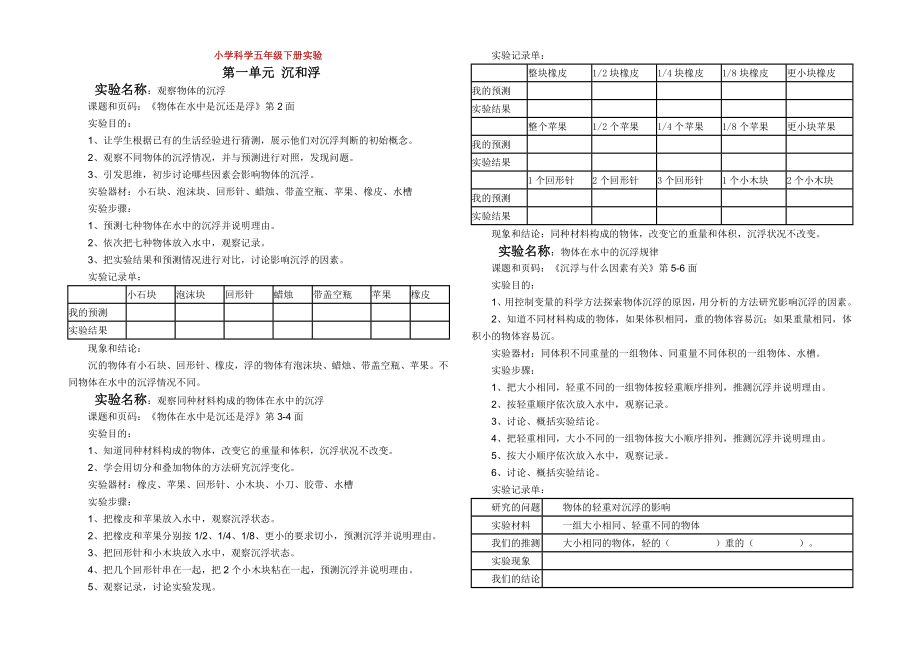 小学科学五年级下册实验报告.doc_第1页