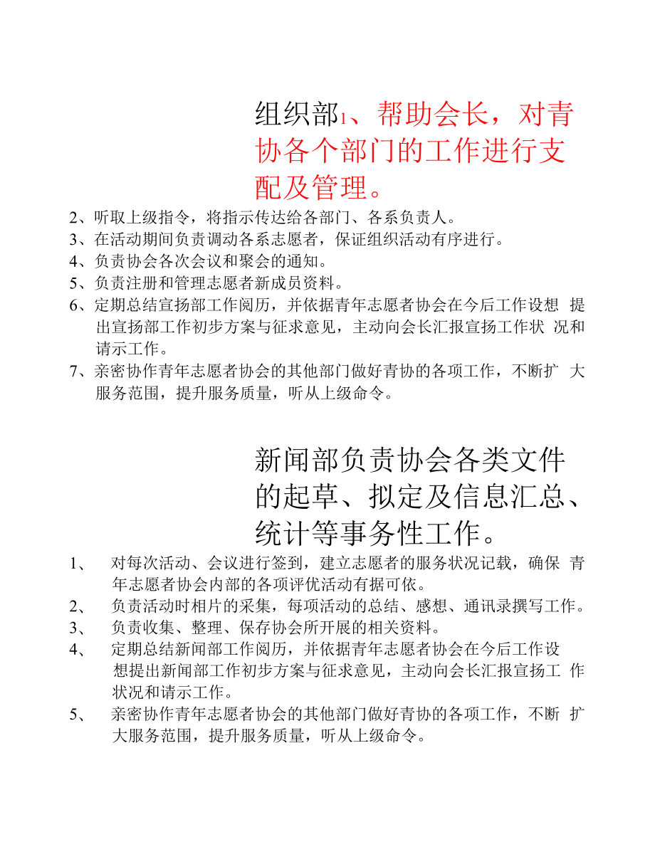 青年志愿者协会各部职责.docx_第1页