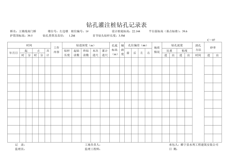 钻孔灌注桩钻孔记录表.doc_第1页