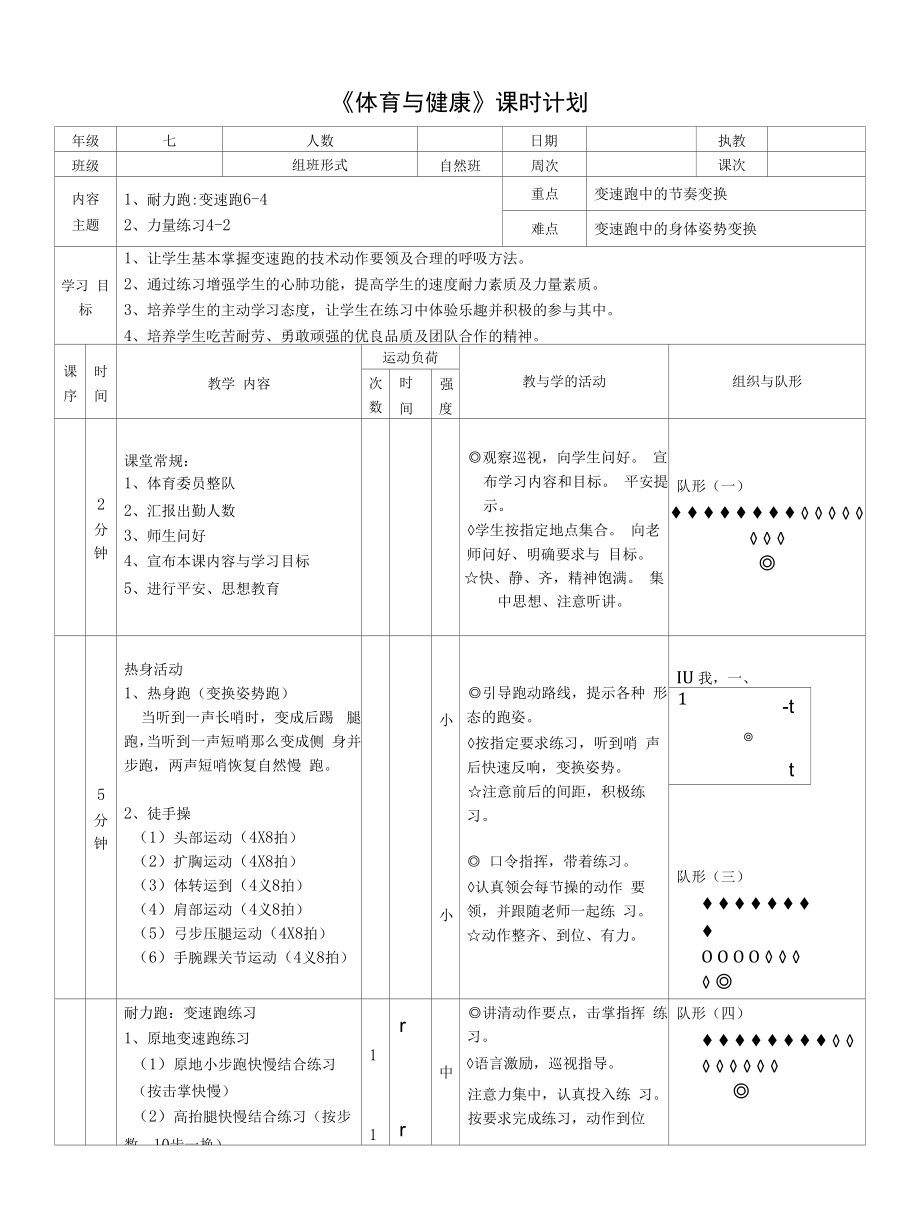 水平四（七年级）体育《耐力跑--变速跑》教案.docx_第1页