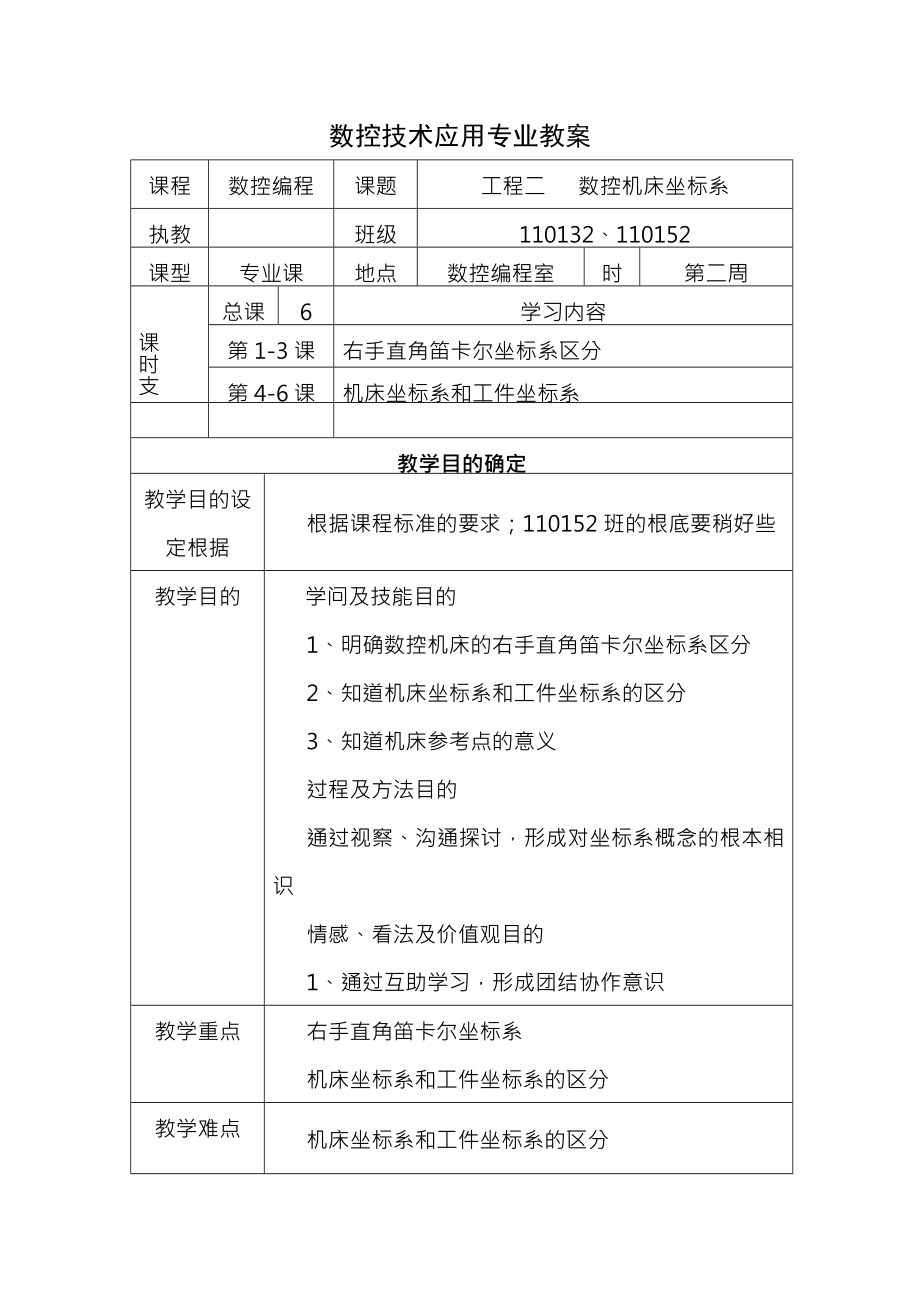 数控编程教案 项目二数控机床坐标系.docx_第1页