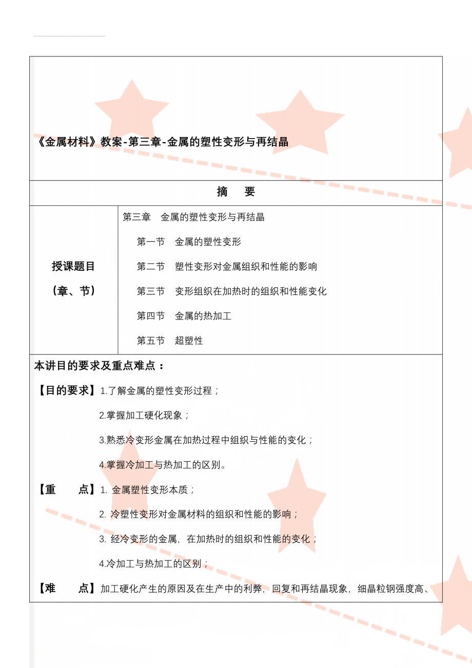 《金属材料》教案-第三章-金属的塑性变形与再结晶(12页).doc_第1页