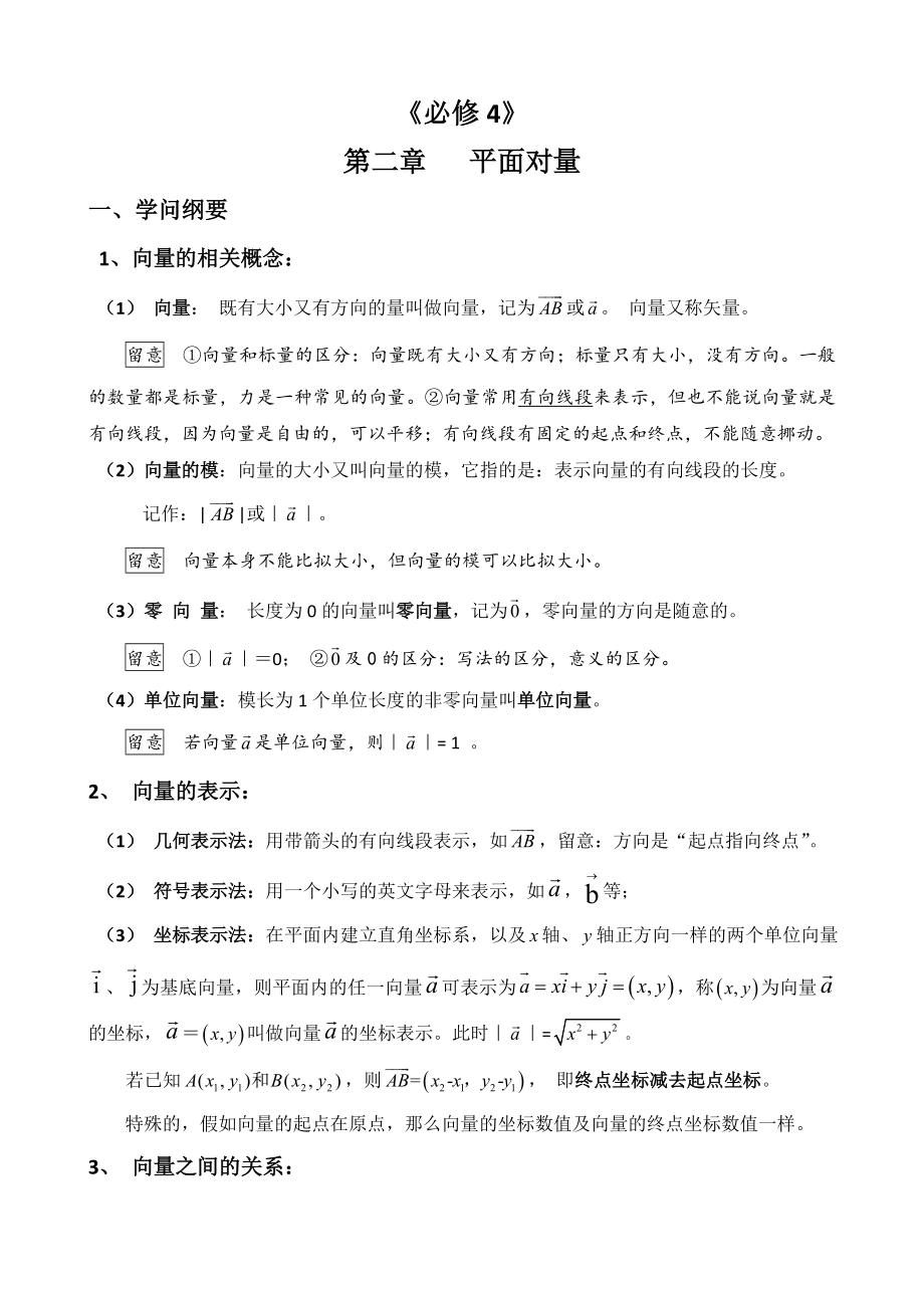 必修4平面向量讲义和练习.docx_第1页