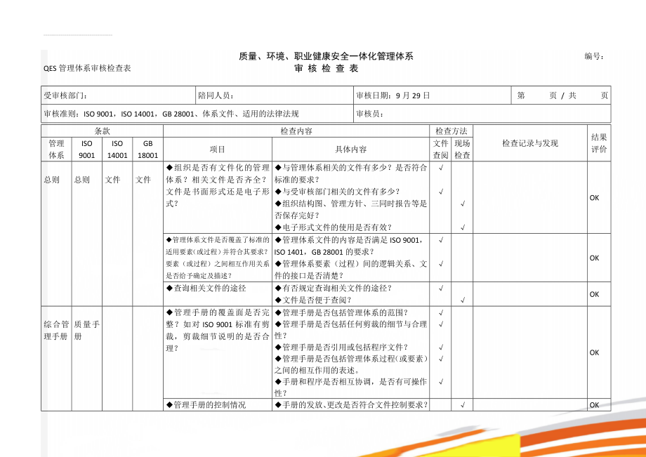 QES管理体系审核检查表(65页).doc_第1页