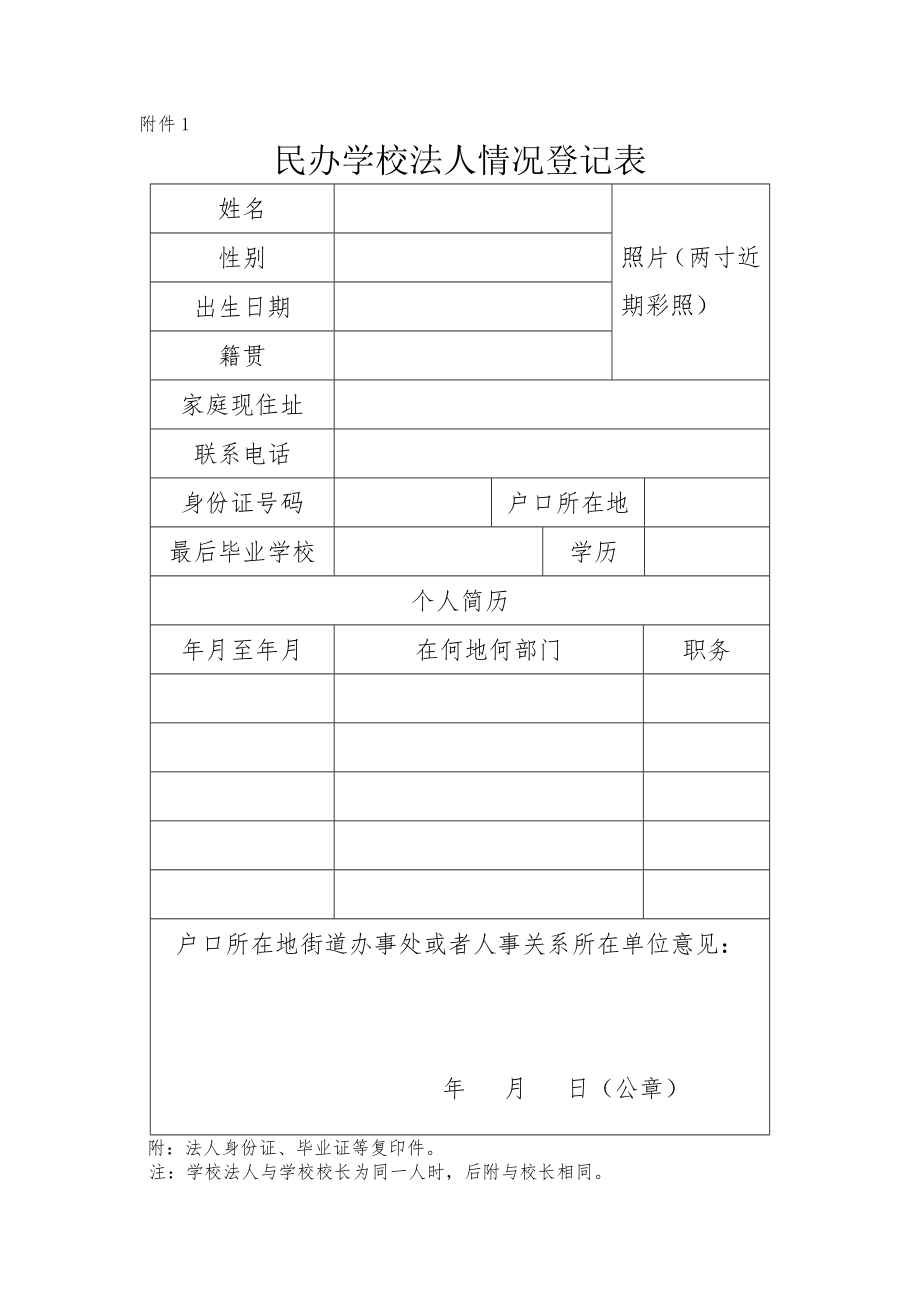 民办学校法人情况登记表(附件1).doc_第1页