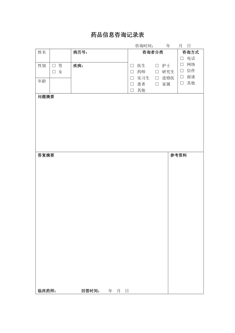 药品信息咨询记录表.doc_第1页