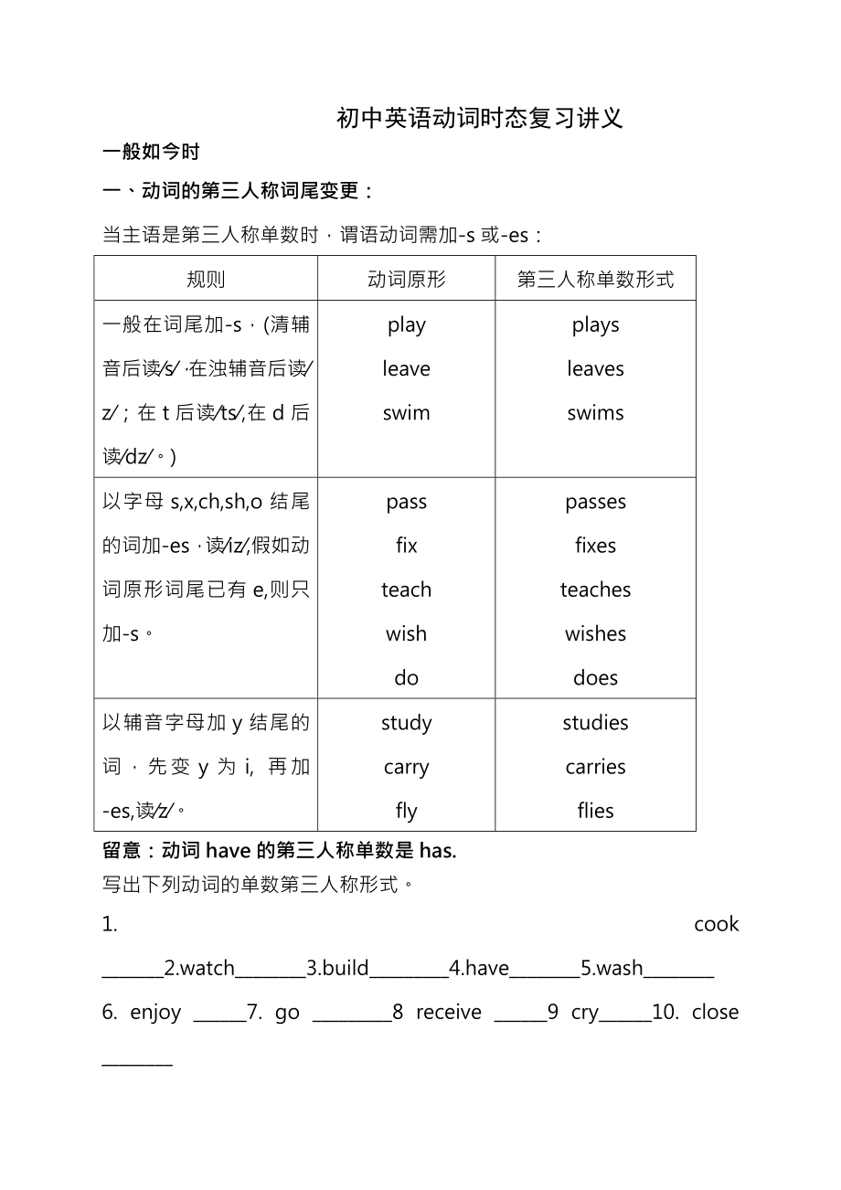 初中英语动词时态复习讲义2010版全.docx_第1页