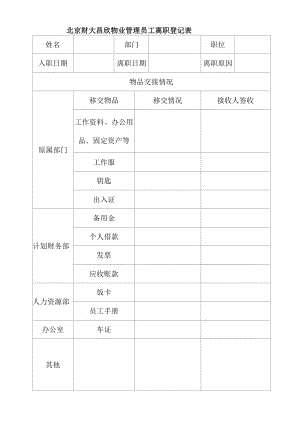 北京财大昌欣物业管理有限公司员工离职登记表(新).docx