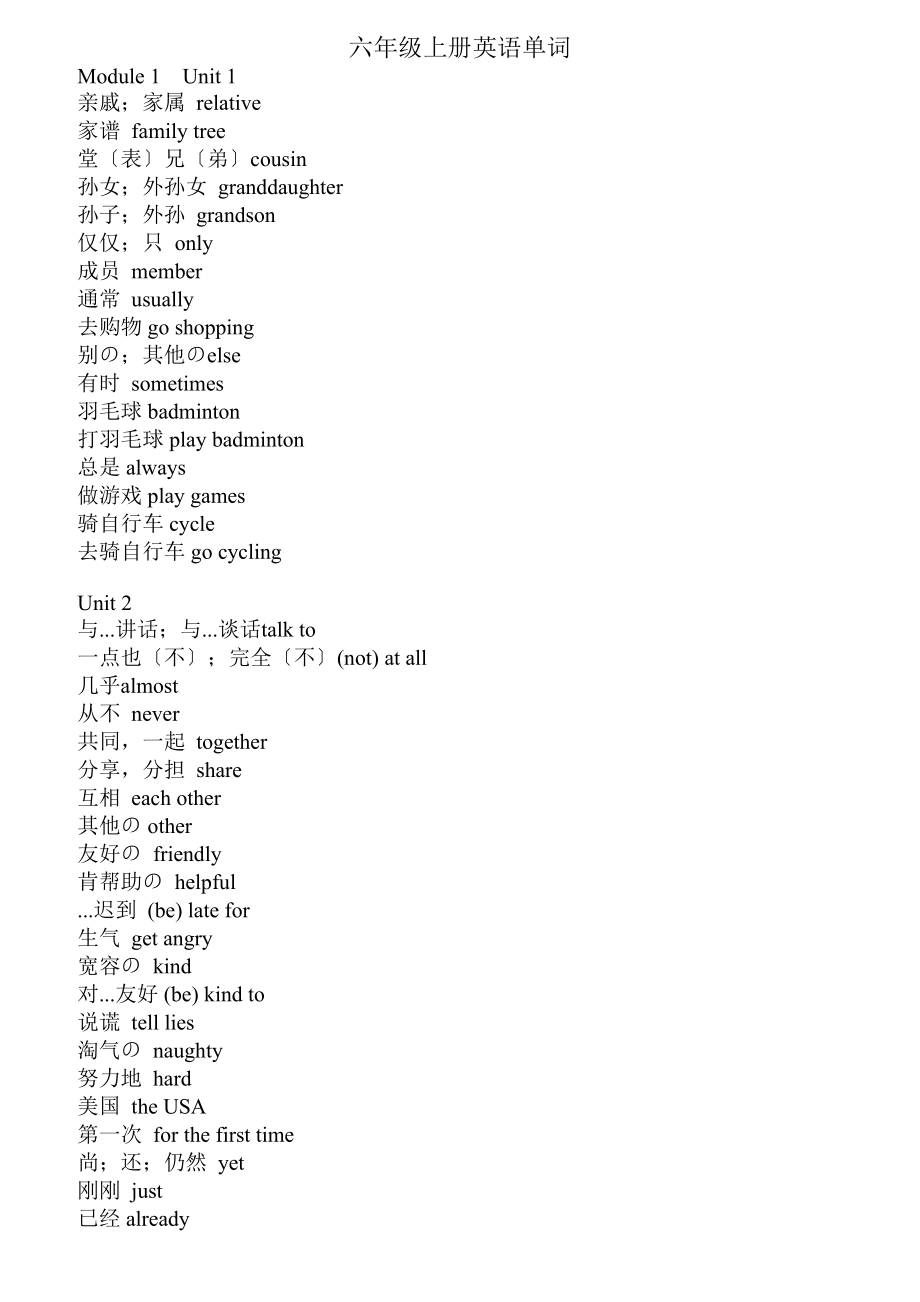 六年级上册单词课文中译英上海版牛津英语.doc_第1页