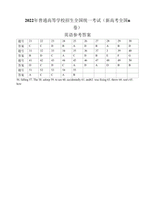 2022年新高考全国Ⅱ卷英语高考真题文档版（答案）.docx