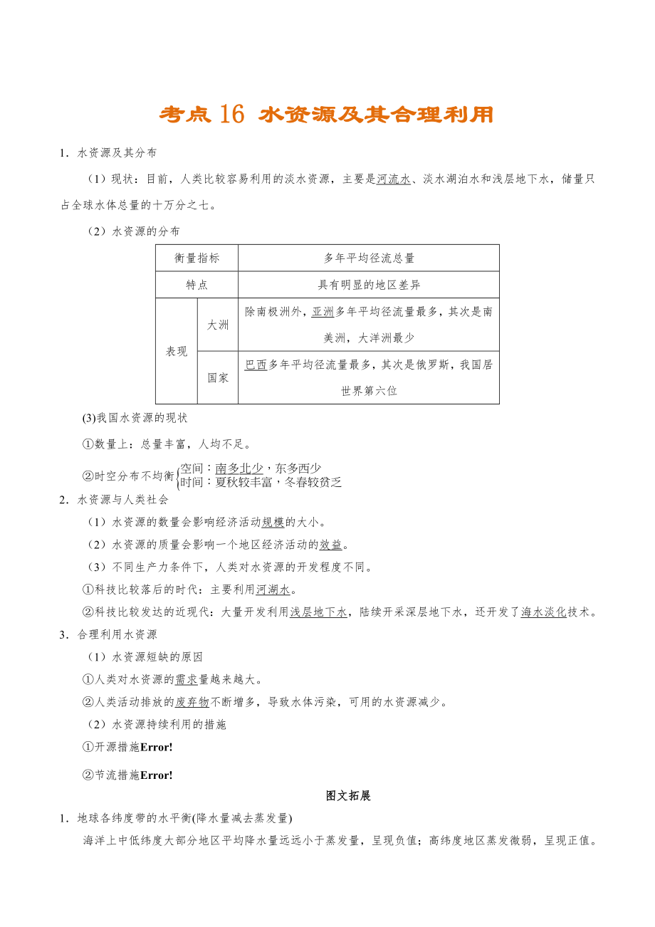 专题16水资源及其合理利用.docx_第1页