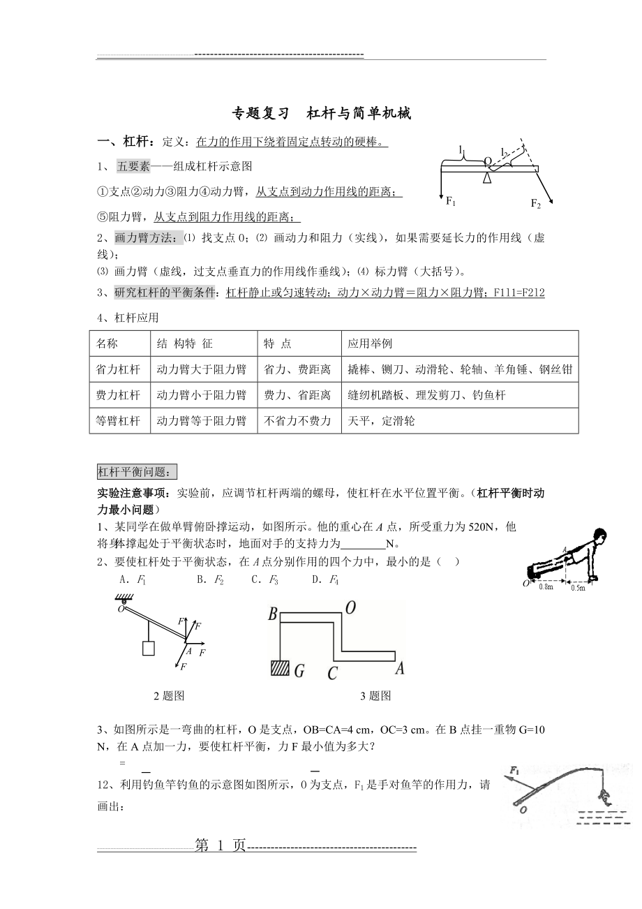 初二物理杠杆总结(5页).doc_第1页