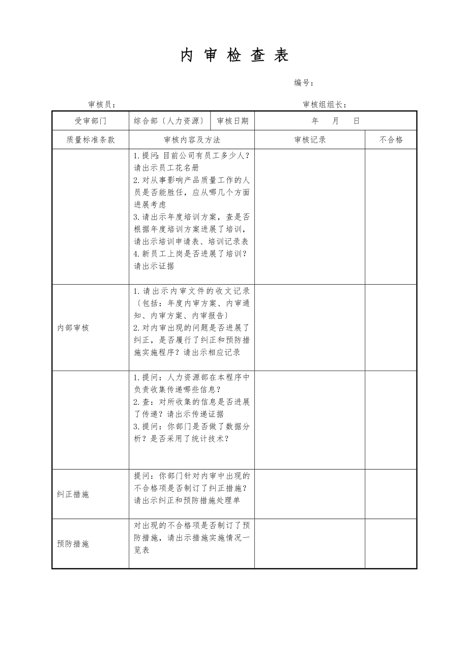 内审检查表人力资源部.doc_第2页