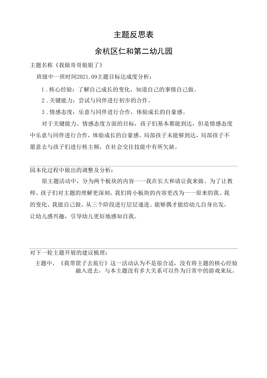 幼儿园：我做哥哥姐姐了主题反思表.docx_第1页