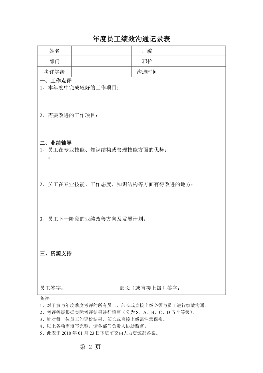 《员工绩效沟通记录表》模板(2页).doc_第2页