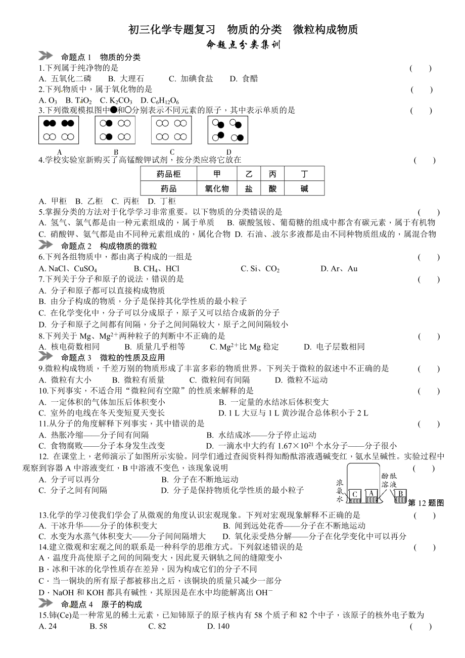 中考化学专题复习物质的分类微粒构成物质.doc_第1页