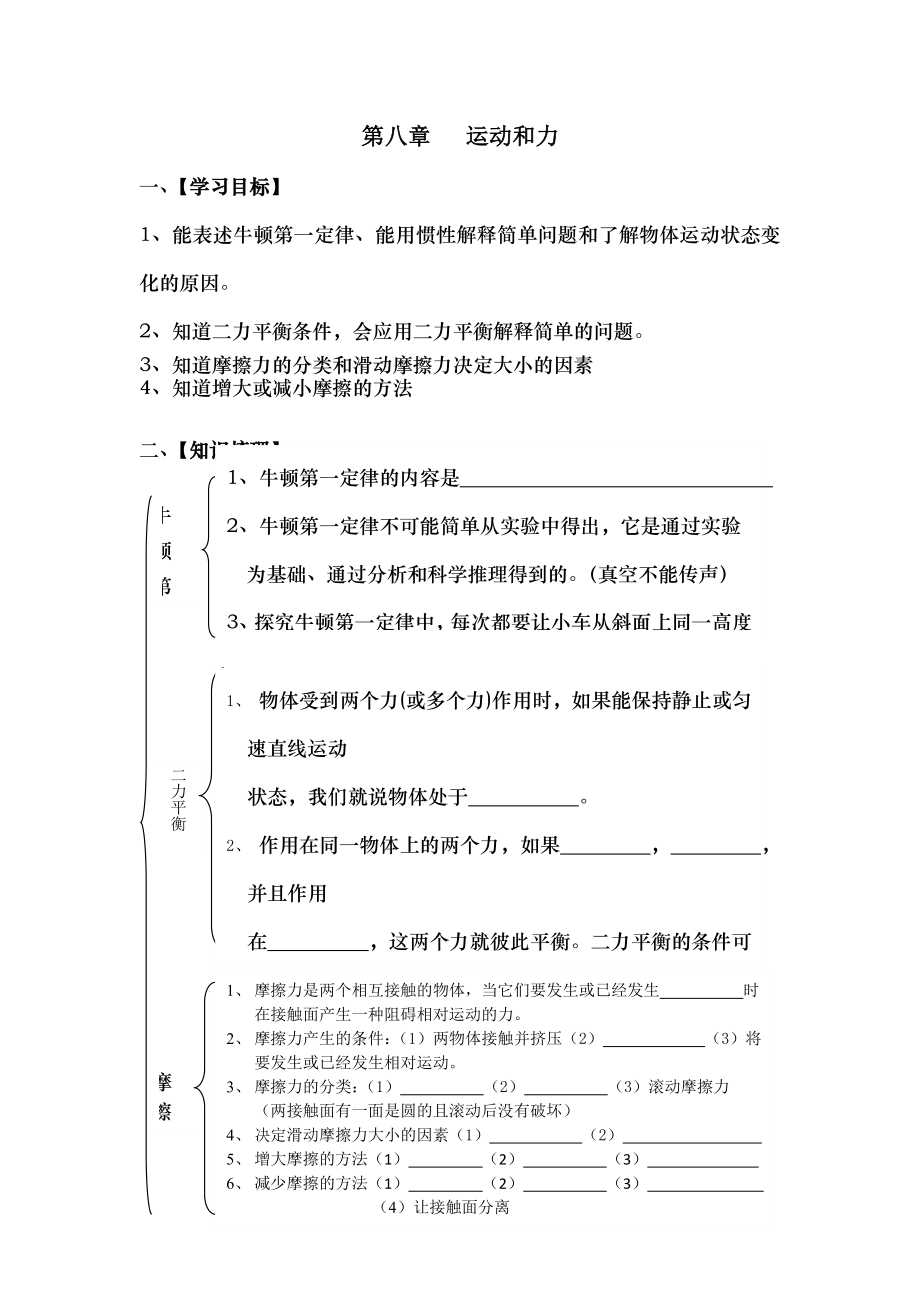 初中物理总复习导学案第八章运动和力.doc_第1页