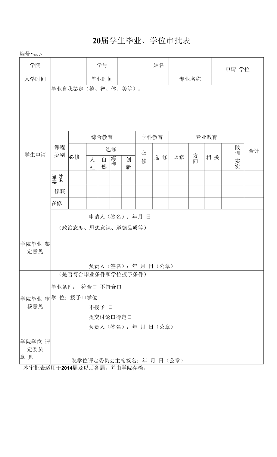 20届学生毕业、学位审批表（模板）.docx_第1页