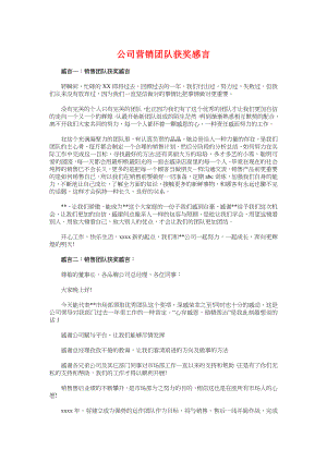 公司营销团队获奖感言与公司董事长就职演讲汇编.docx