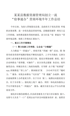 某某县数据资源管理局创建一流“宿事速办”营商环境半年工作总结.docx