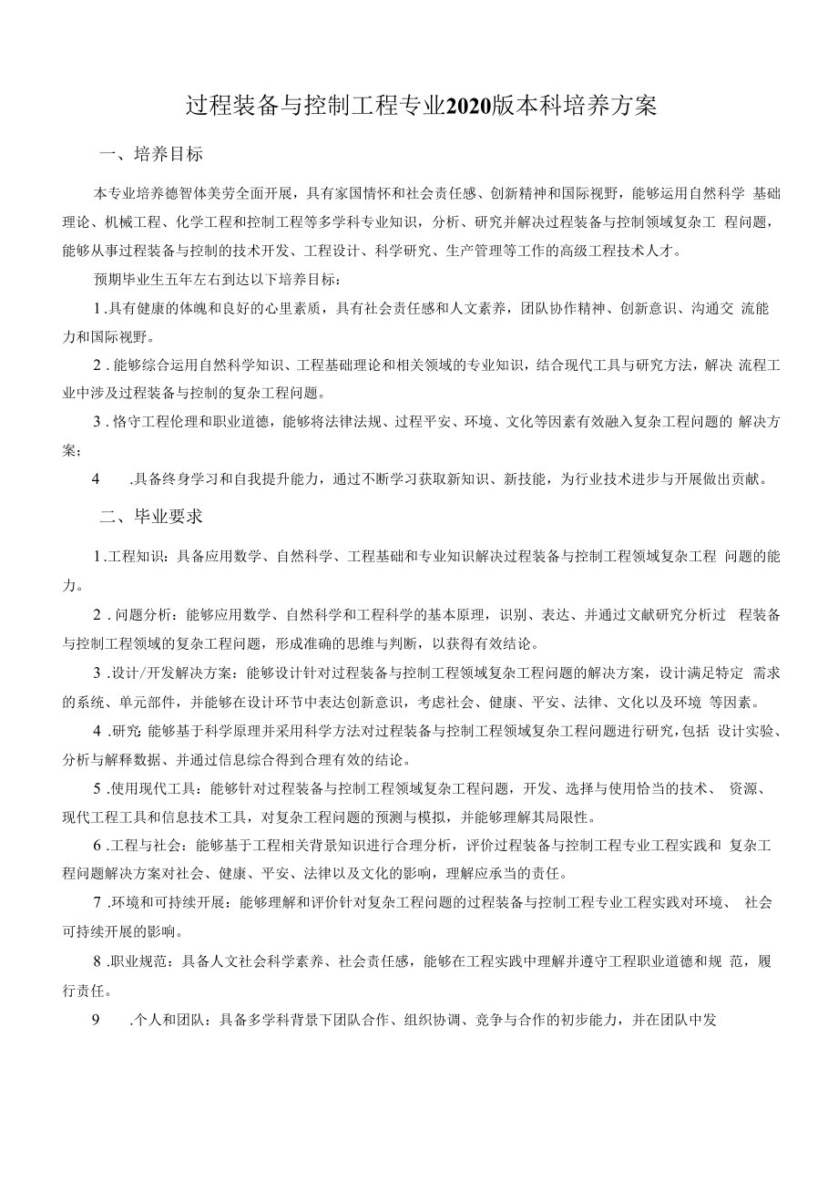 过程装备与控制工程专业本科培养方案（本科）.docx_第1页