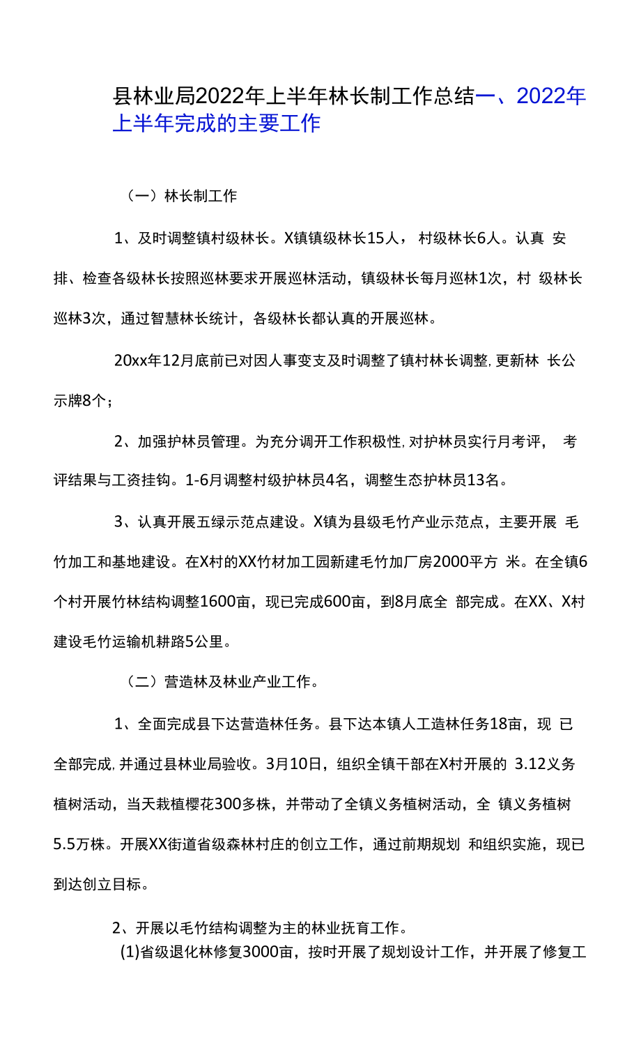 县林业局2022年上半年林长制工作总结.docx_第1页