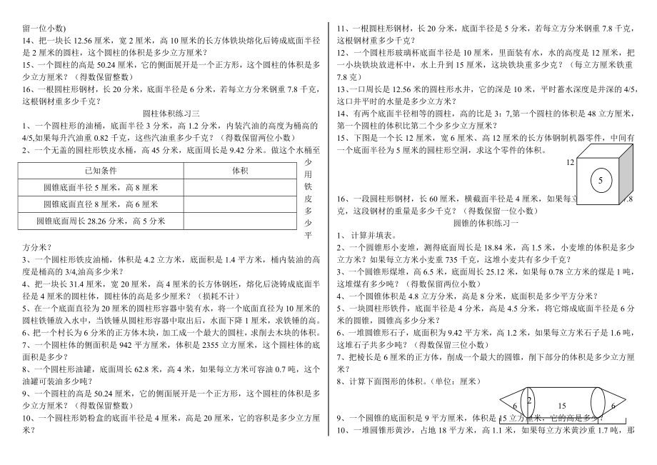 圆柱、圆锥的表面积与体积练习题.docx_第2页