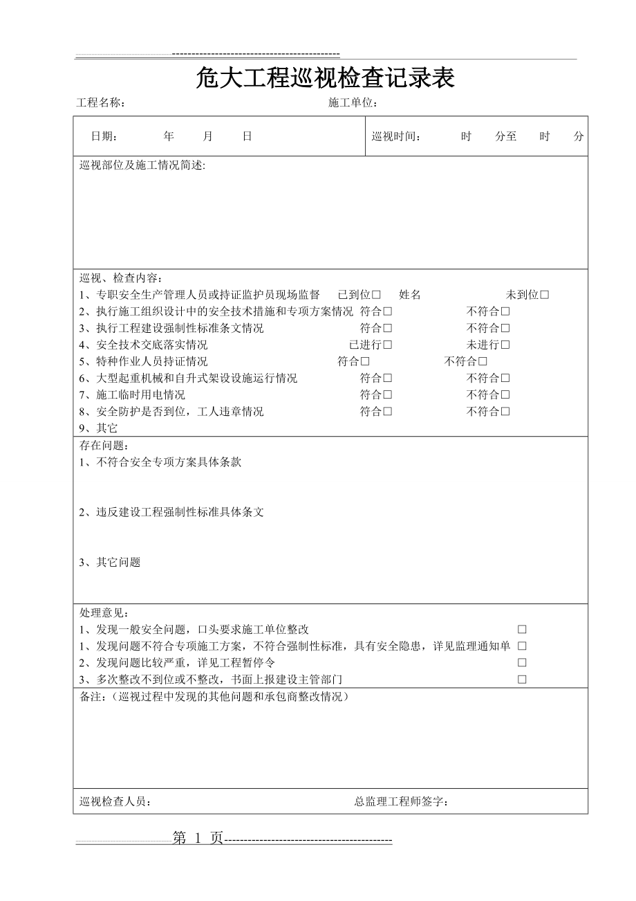 危大工程巡视检查记录表(2页).doc_第1页