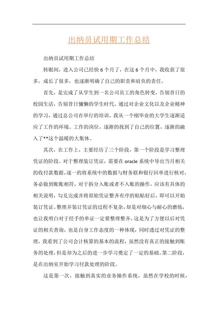 出纳员试用期工作总结.docx_第1页